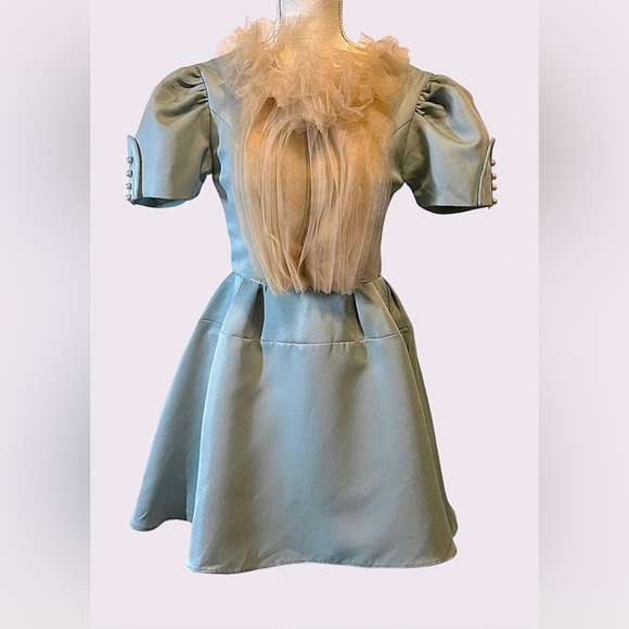 Lolita Cosplay Light Blue Short Dress w/Tulle Collar Sz Small - Picture 1 of 8